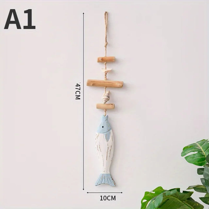 1PC Fish String Wooden Fish Sea Pendant for Decor Fish Skewers Wood Carving Pendant Fish Hanging Decor