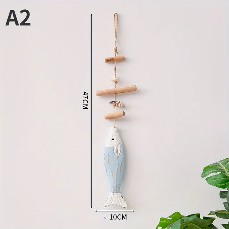 1PC Fish String Wooden Fish Sea Pendant for Decor Fish Skewers Wood Carving Pendant Fish Hanging Decor